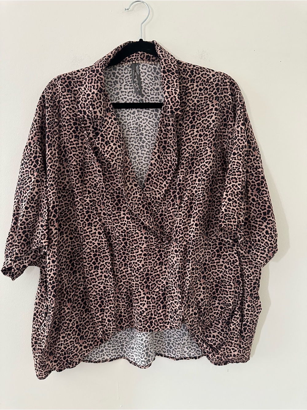 Anthropologie Leopard Print Draped V-Neck Top